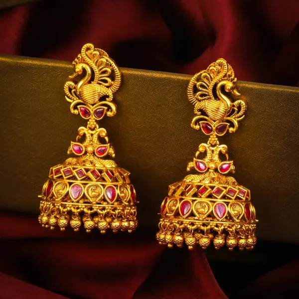 Mayura_Ratna_Jhumka_Gold_Plated_Peacock_Gemstone_Temple_Earrings_R_2639_Red