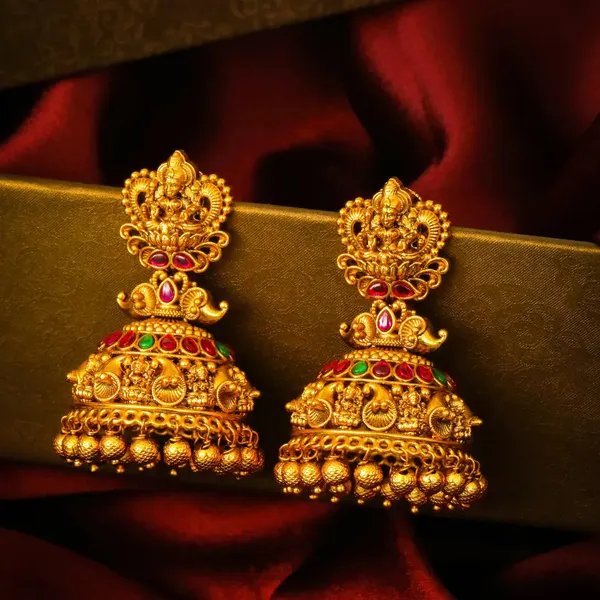Devi_Mukuta_Jhumka_Gold_Plated_Goddess_Crown_Temple_Earrings_R_2568_Green