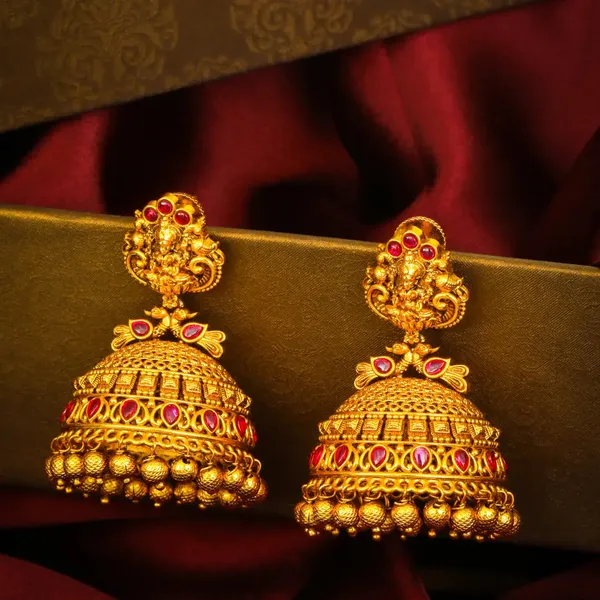 Vinayaka_Jali_Jhumka_Gold_Plated_Ganesha_Filigree_Temple_Earrings_R_2575_Red