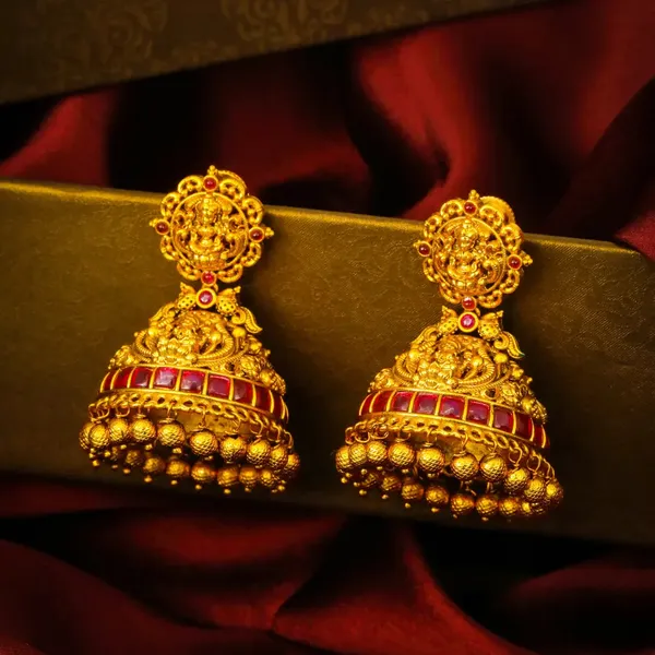 Kamala_Sabha_Jhumka_Gold_Plated_Lotus_Court_Temple_Earrings_R_2569_Red