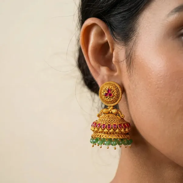 Vasudha_Pushpa_Jhumka_Gold_Plated_Earth_Floral_Temple_Earrings_R_2637_Red