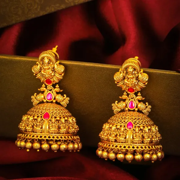Gaja_Shobha_Jhumka_Gold_Plated_Elephant_Splendour_Temple_Earrings_J_802_Red