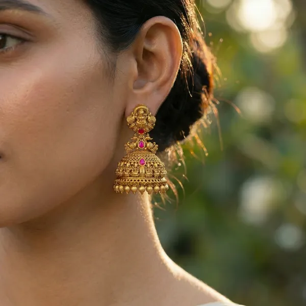 Gaja_Shobha_Jhumka_Gold_Plated_Elephant_Splendour_Temple_Earrings_J_802_Red