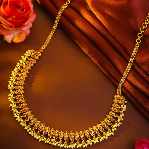 Ratna_Sitahaar_Short_Necklace_Set_Gold_Plated_Temple_Jewellery_K_1843_Red