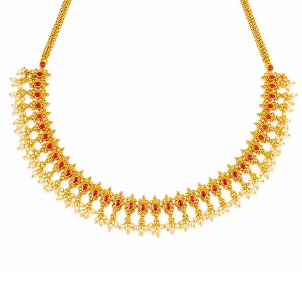 Ratna_Sitahaar_Short_Necklace_Set_Gold_Plated_Temple_Jewellery_K_1843_Red
