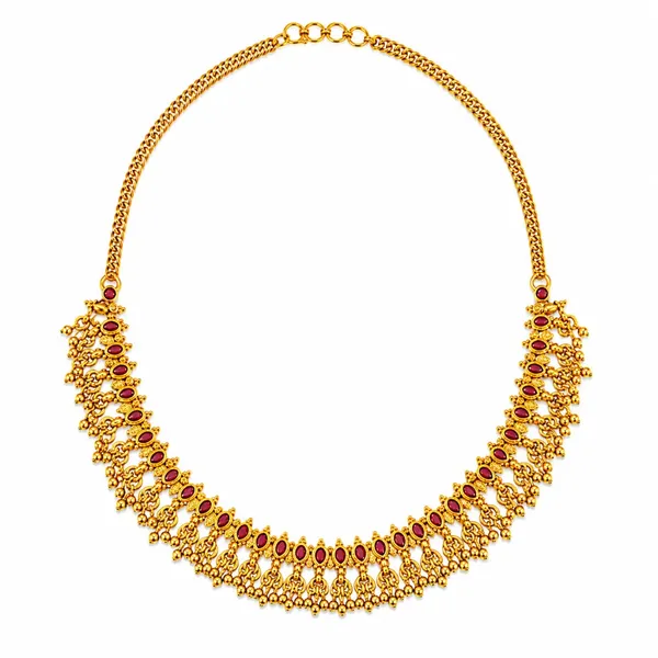 Gajra_Haaram_Short_Necklace_Set_Gold_Plated_Temple_Jewellery_K_1866_Red
