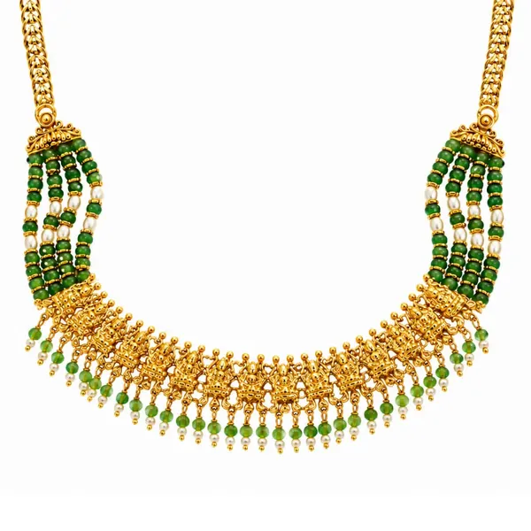Haritashree_Haram_Gold_Plated_Green_Goddess_Temple_Necklace_Set_K_1851_Gold