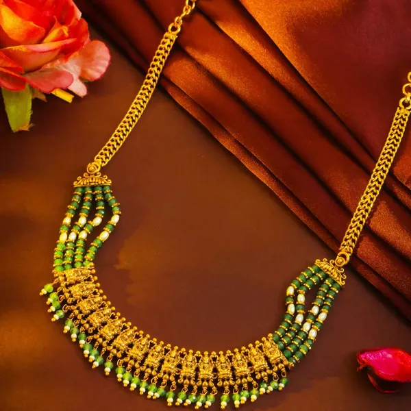 Haritashree_Haram_Gold_Plated_Green_Goddess_Temple_Necklace_Set_K_1851_Gold