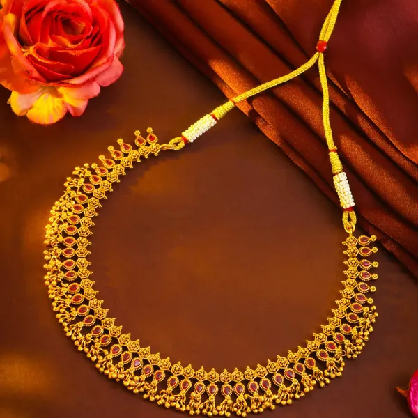 Ratnavali_Choker_Gold_Plated_Gemstone_Temple_Choker_Necklace_K_1704_Red