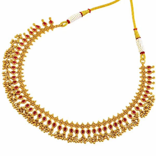 Ratnavali_Choker_Gold_Plated_Gemstone_Temple_Choker_Necklace_K_1704_Red