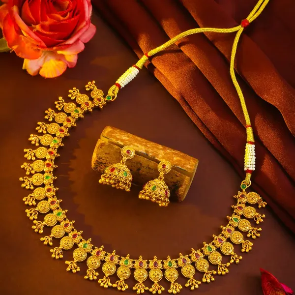 Surya_Mandala_Short_Necklace_Set_Gold_Plated_Sun_Temple_Jewellery_K_1709_Green