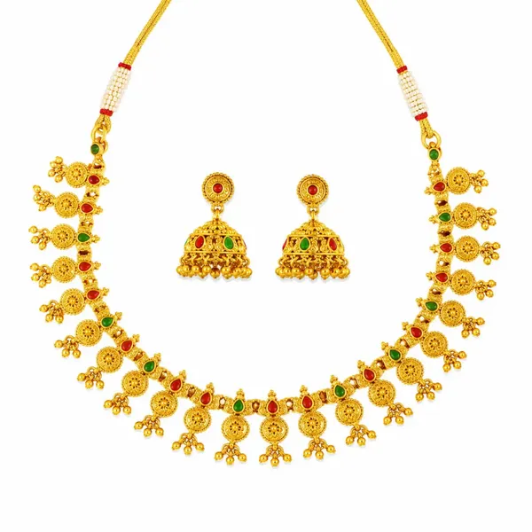 Surya_Mandala_Short_Necklace_Set_Gold_Plated_Sun_Temple_Jewellery_K_1709_Green