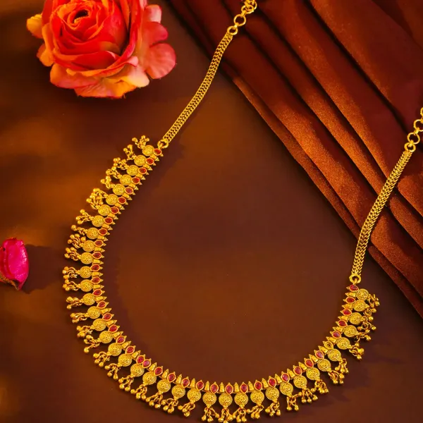 Naksha_Haaram_Short_Necklace_Set_Gold_Plated_Temple_Jewellery_K_1855_Red