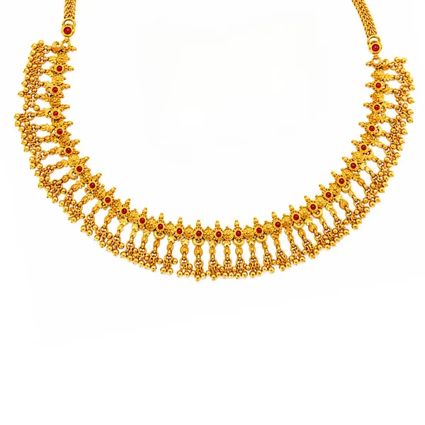 Ratna_Gajra_Short_Necklace_Set_Gold_Plated_Temple_Jewellery_K_1842_Red