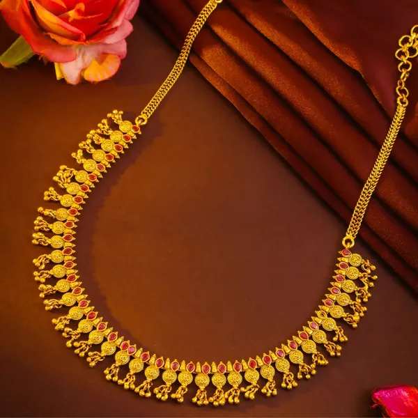 Meenakshi_Pushpa_Haar_Short_Necklace_Set_Gold_Plated_Temple_Jewellery_K_1855_Red