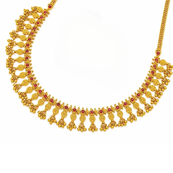 Meenakshi_Pushpa_Haar_Short_Necklace_Set_Gold_Plated_Temple_Jewellery_K_1855_Red