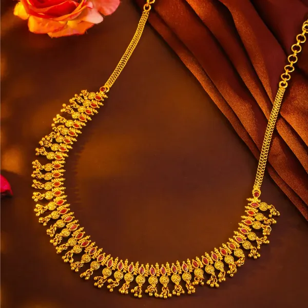 Andal_Kamala_Kanti_Short_Necklace_Set_Gold_Plated_Temple_Jewellery_K_1943_Red