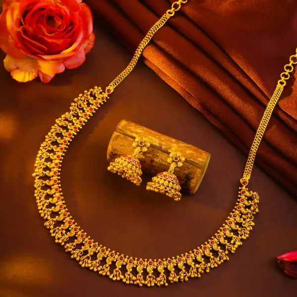Navaratna_Manga_Haar_Short_Necklace_Set_Gold_Plated_Temple_Jewellery_K_1841_Red