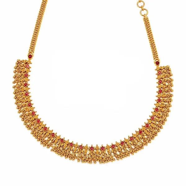 Tirumala_Pushpa_Kanti_Short_Necklace_Set_Gold_Plated_Temple_Jewellery_K_1859_Red