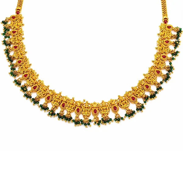 Vanamaala_Haram_Gold_Plated_Forest_Garland_Temple_Necklace_Set_K_1861_Red