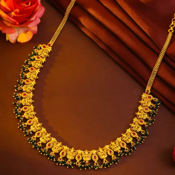 Vanamaala_Haram_Gold_Plated_Forest_Garland_Temple_Necklace_Set_K_1861_Red