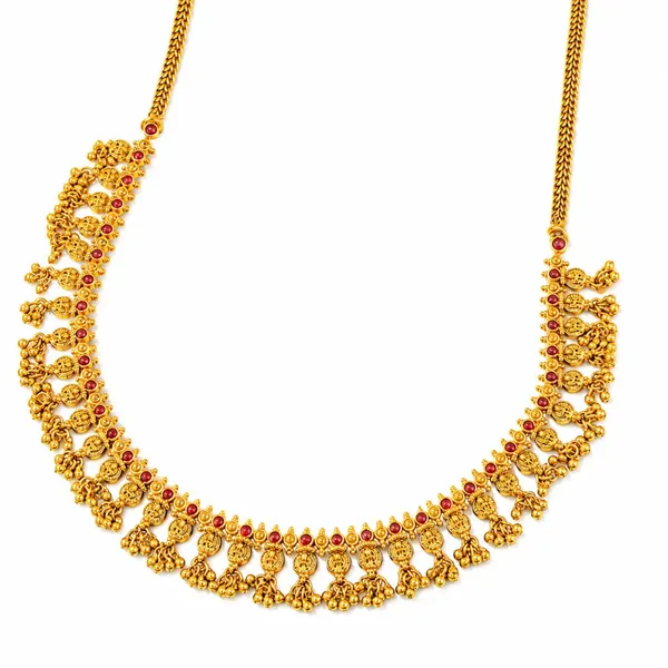 Gajalakshmi_Rekha_Haar_Short_Necklace_Set_Gold_Plated_Temple_Jewellery_K_1863_Red