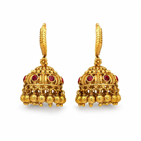 Ratna_Ghungroo_Jhumka_Gold_Plated_Gemstone_Bell_Temple_Earrings_T_90_Red