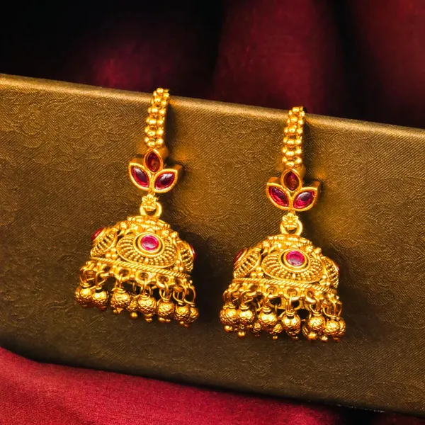 Pushpa_Jhumki_Jhumka_Gold_Plated_Floral_Temple_Stud_Earrings_T_87_Red