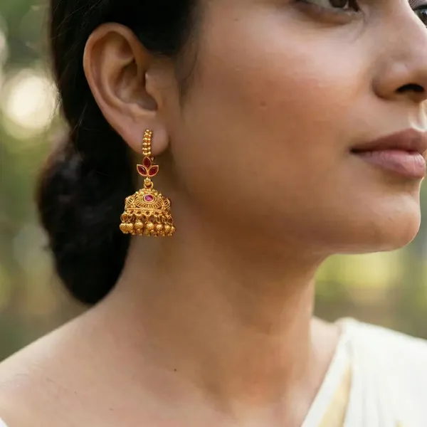 Pushpa_Jhumki_Jhumka_Gold_Plated_Floral_Temple_Stud_Earrings_T_87_Red