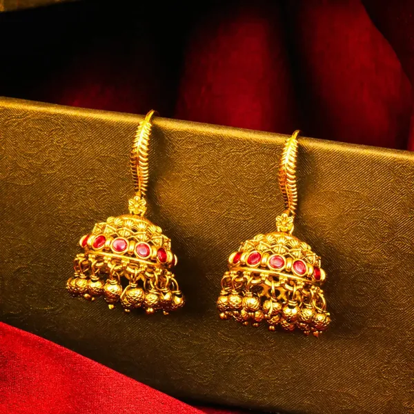 Kesari_Manjula_Jhumka_Gold_Plated_Saffron_Floral_Temple_Earrings_T_96_Red