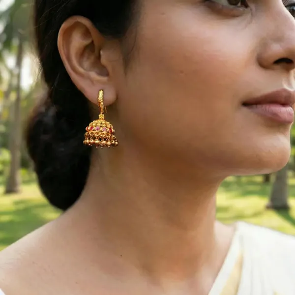 Kesari_Manjula_Jhumka_Gold_Plated_Saffron_Floral_Temple_Earrings_T_96_Red