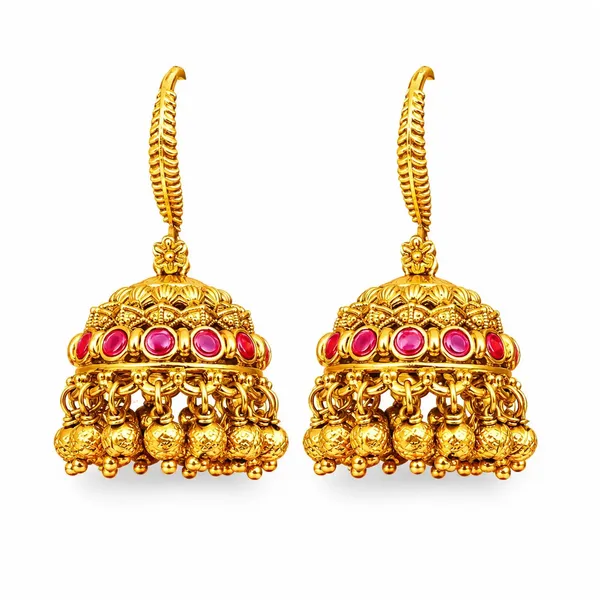 Kesari_Manjula_Jhumka_Gold_Plated_Saffron_Floral_Temple_Earrings_T_96_Red