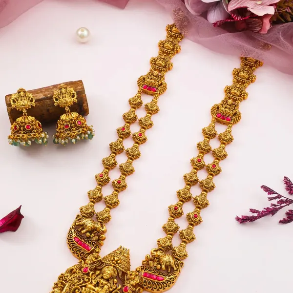 Panchamukhi_Haram_Gold_Plated_Five_Face_Temple_Necklace_Set_J_969_Red