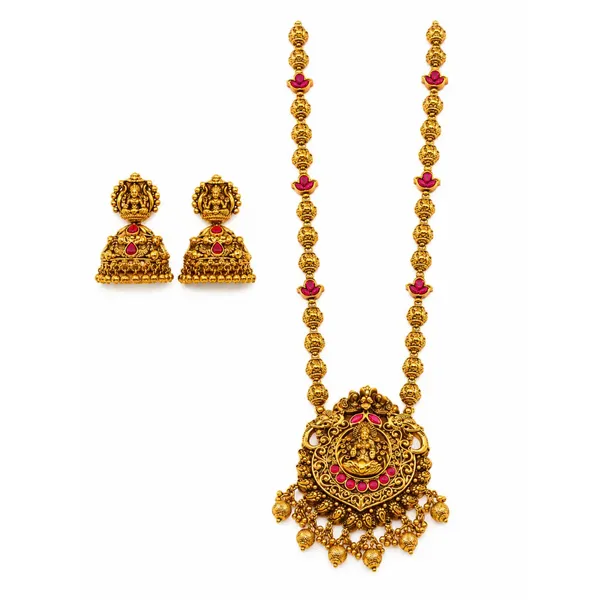 Nandini_Haram_Gold_Plated_Sacred_Cow_Temple_Necklace_Set_J_981_Red