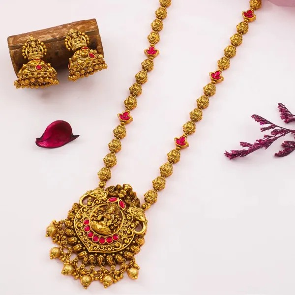 Nandini_Haram_Gold_Plated_Sacred_Cow_Temple_Necklace_Set_J_981_Red