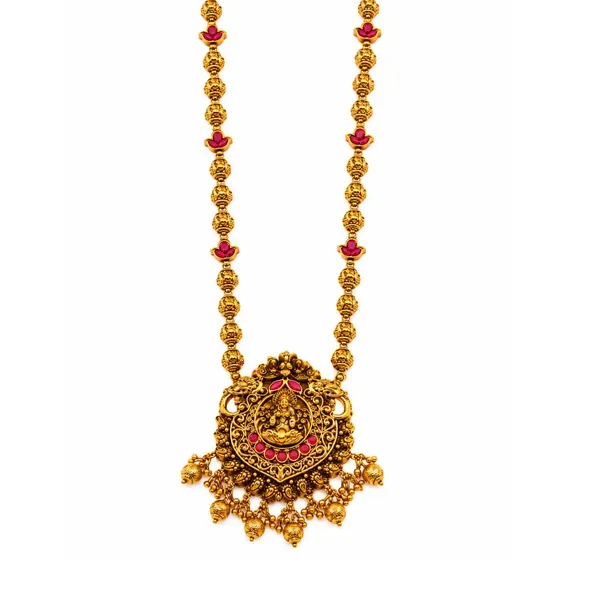 Nandini_Haram_Gold_Plated_Sacred_Cow_Temple_Necklace_Set_J_981_Red