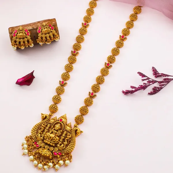 Karpagavalli_Haram_Gold_Plated_Wish_Tree_Goddess_Temple_Necklace_J_967_Red