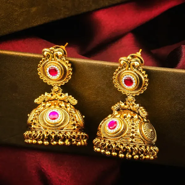 Ratna_Chakra_Jhumka_Gold_Plated_Gemstone_Wheel_Temple_Earrings_J_1626_Red