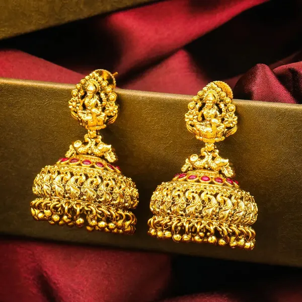 Lakshmi_Mayil_Jhumka_Gold_Plated_Goddess_Peacock_Temple_Earrings_R_2972_Red
