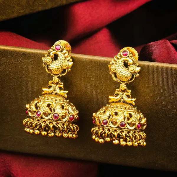 Padma_Rekhini_Jhumka_Gold_Plated_Lotus_Line_Temple_Earrings_R_2985_Red