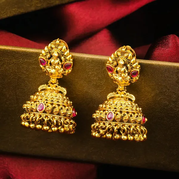 Mrinalika_Shobha_Jhumka_Gold_Plated_Lotus_Stem_Splendour_Earrings_R_3010_Red
