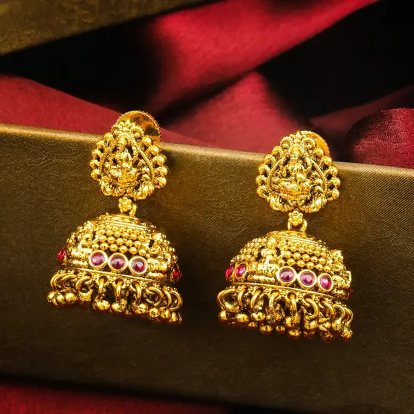 Ganga_Lahari_Jhumka_Gold_Plated_Sacred_River_Wave_Temple_Earrings_R_3007_Red