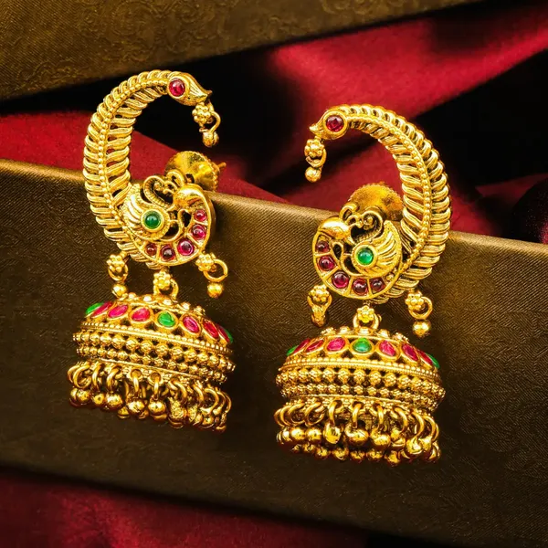 Nitya_Sundari_Jhumka_Gold_Plated_Eternal_Beauty_Temple_Earrings_R_2994_Green