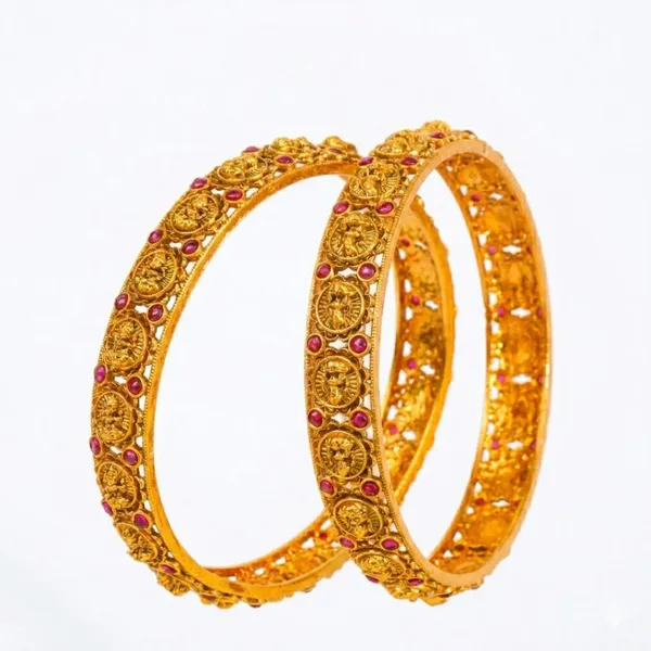 Ganga_Taranga_Kada_Bangle_Gold_Plated_Sacred_River_Wave_Bangle_V_2482_Red