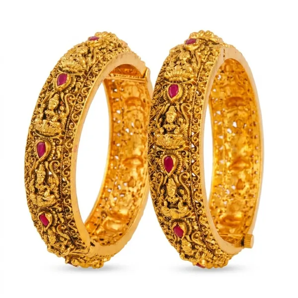 Mrinalika_Kangan_Kada_Bangle_Gold_Plated_Lotus_Stem_Temple_Bangle_J_273_Red