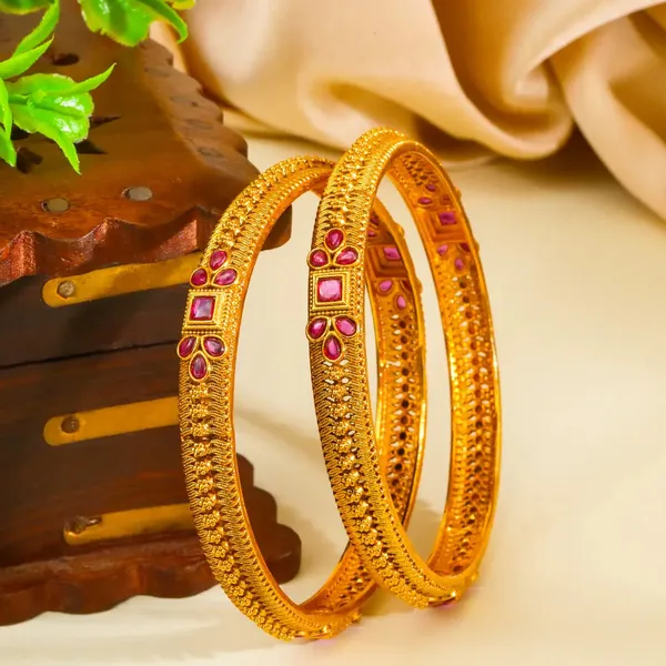Lalita_Tarangini_Paired_Bangle_Gold_Plated_Goddess_Wave_Bangle_Set_V_2485_Red_Pack_Of_2