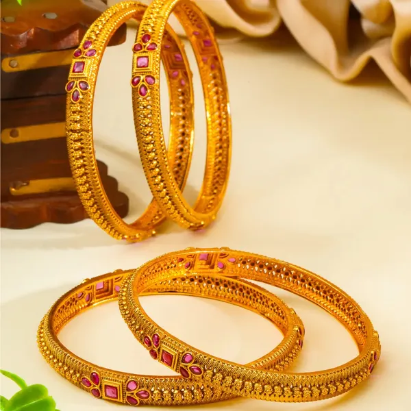 Lalita_Tarangini_Paired_Bangle_Gold_Plated_Goddess_Wave_Bangle_Set_V_2485_Red_Pack_Of_4