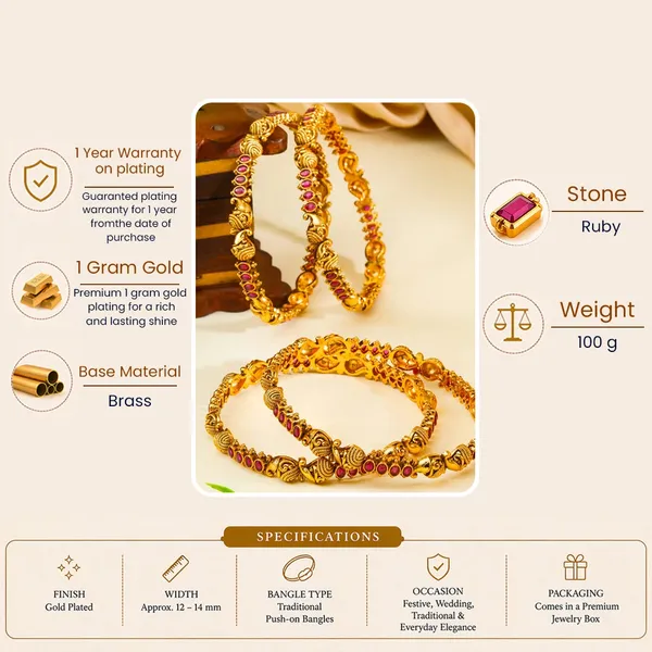 Saroja_Valaya_Paired_Bangle_Gold_Plated_Lotus_Temple_Bangle_Set_V_2246_Red_Pack_Of_4