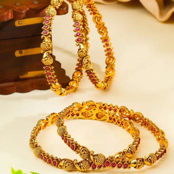 Saroja_Valaya_Paired_Bangle_Gold_Plated_Lotus_Temple_Bangle_Set_V_2246_Red_Pack_Of_4