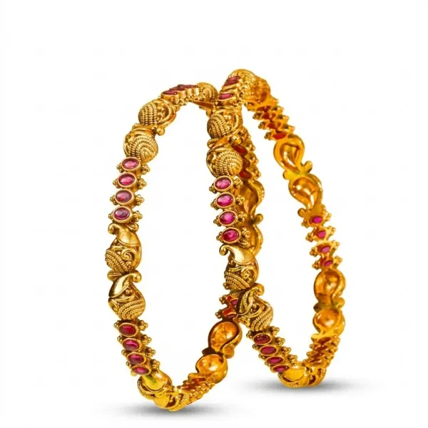 Saroja_Valaya_Paired_Bangle_Gold_Plated_Lotus_Temple_Bangle_Set_V_2246_Red_Pack_Of_4